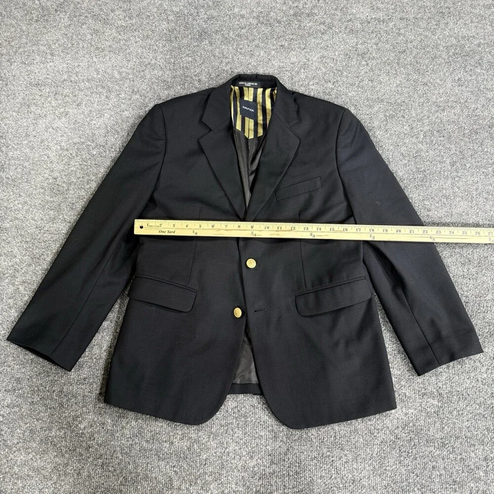 Nautica Mens Black Blazer Sport Coat Gold Button Striped Lining Classic Jacket